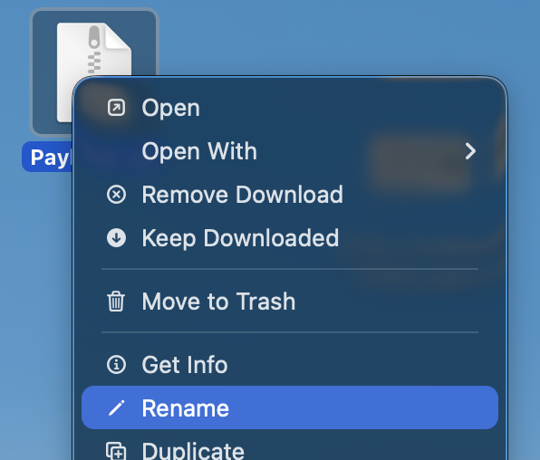 .zip 파일의 파일명을 변경하여 확장자를 .ipa로 변경합니다.