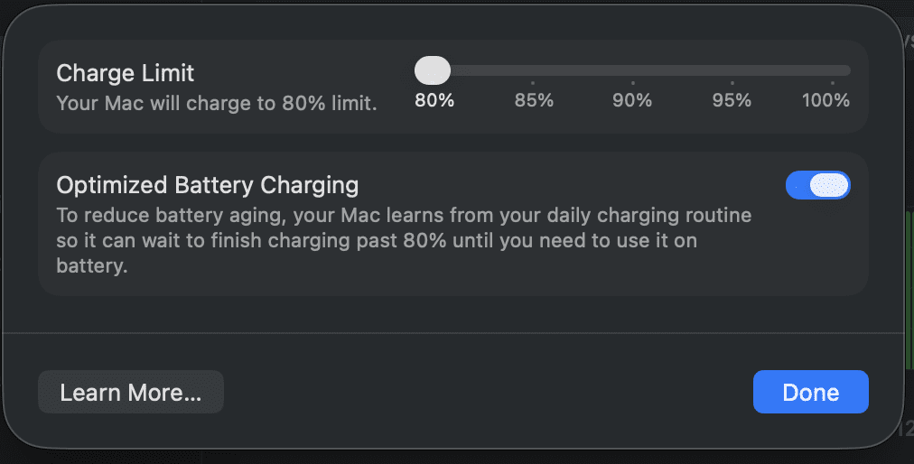 충전 제한 수동 설정 및 최적화된 배터리 충전 활성화